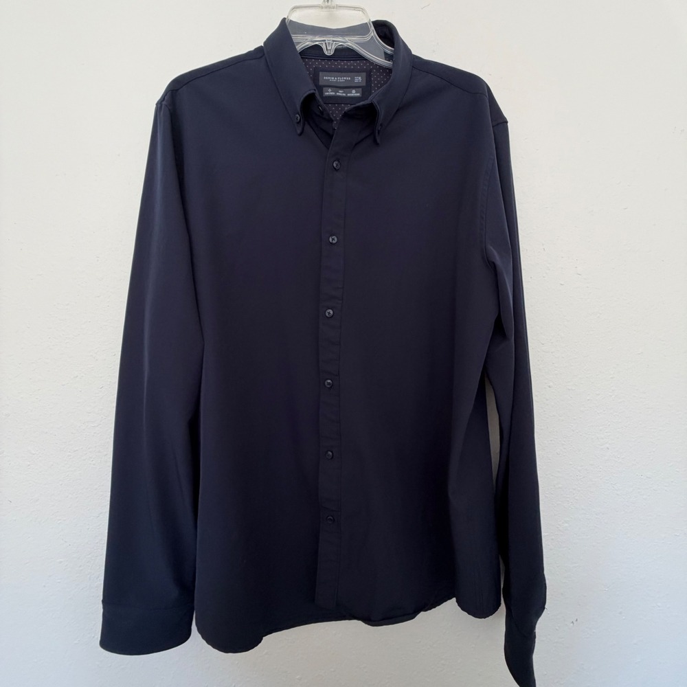 Denim & Flower Ricky Singh Mens XL Navy Blue 8-Way Stretch Button Down Shirt